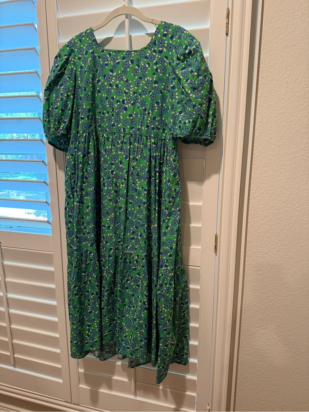 SundayUp Green Floral Dress with Blue Blooms
